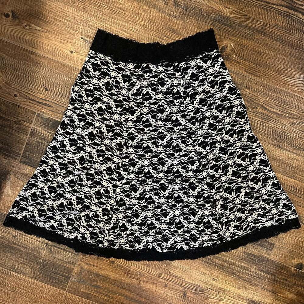 CAbi Women's Medium Black White Lace A-Line Skirt